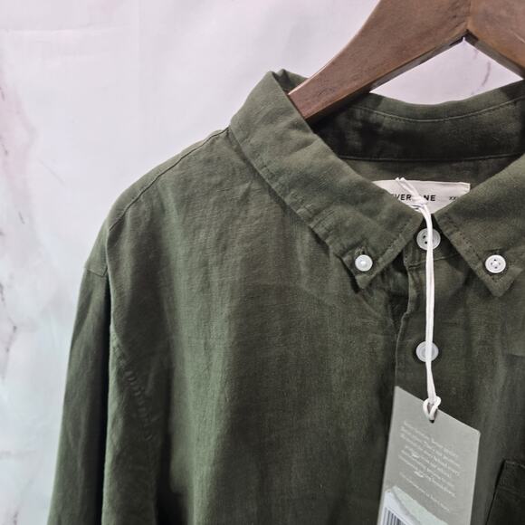 Everlane Shirt Mens 2XL XXL Green Linen Long Sleeve Button Down - Picture 3 of 14